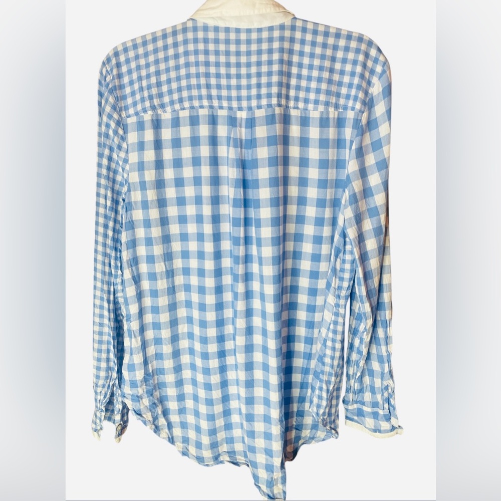 Crown & Ivy blue  & white Gingham Check white  Collared Long Sleeve Shirt - Picture 3 of 7
